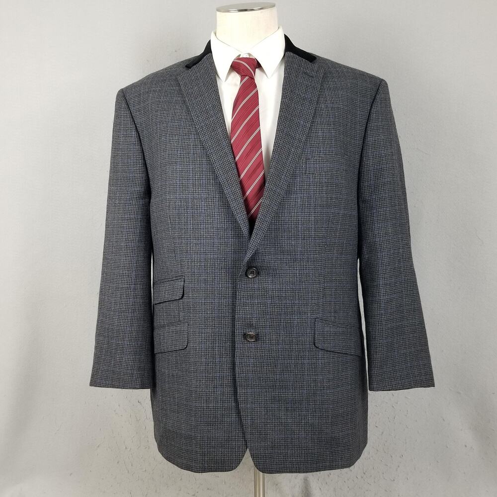 Lauren Ralph Lauren Blazer Mens 46R Gray Glen Check Wool 2 Button Ticket Pocket - Picture 1 of 15